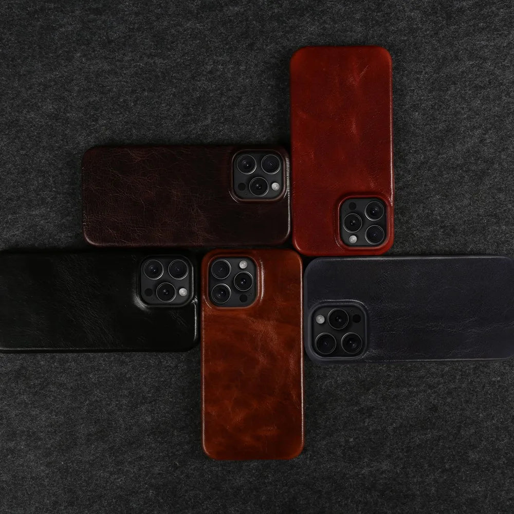 Funda de cuero de vaca hecha a mano para iPhone