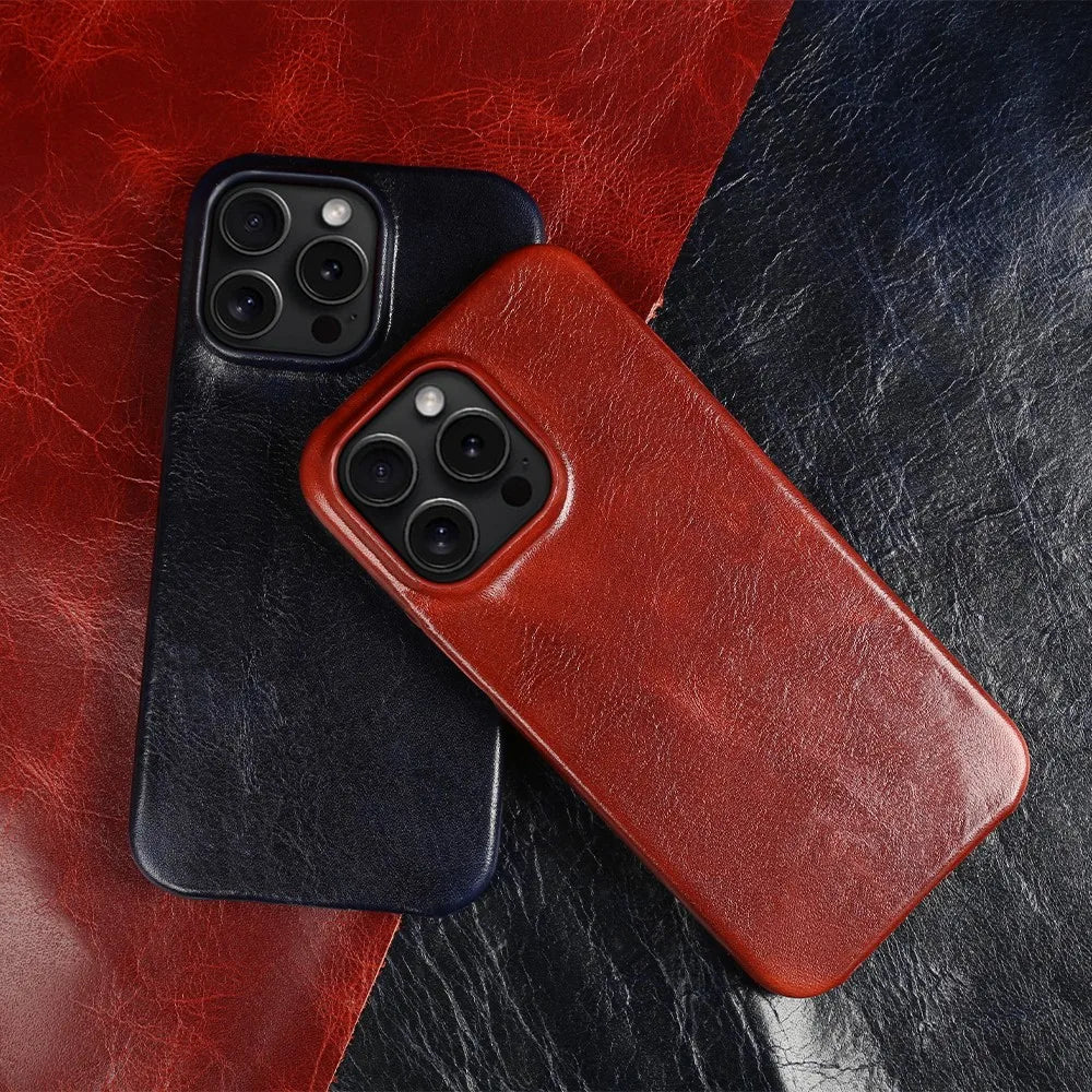 Funda de cuero de vaca hecha a mano para iPhone