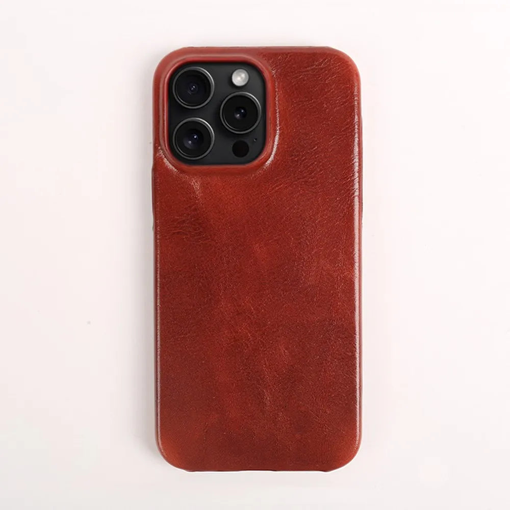 Funda de cuero de vaca hecha a mano para iPhone