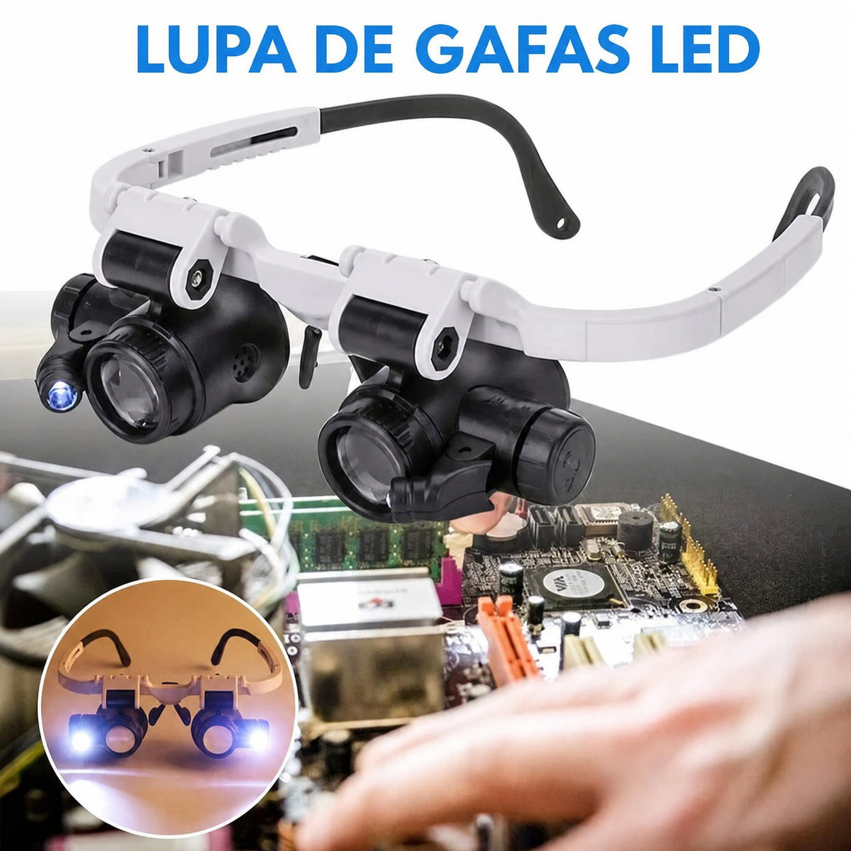 Gafas lupa LED con zoom 8x, 15x, 23x