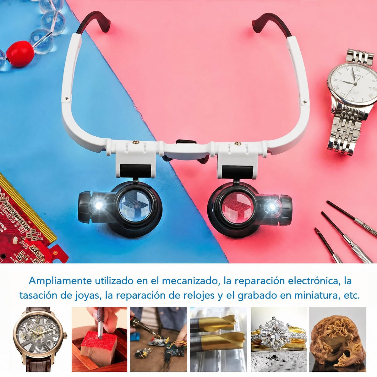 Gafas lupa LED con zoom 8x, 15x, 23x