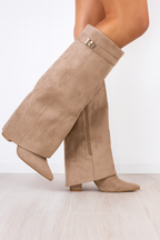 Elegantes botas altas de mujer de piel o ante, tacón 8,5 cm