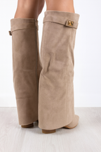 Elegantes botas altas de mujer de piel o ante, tacón 8,5 cm