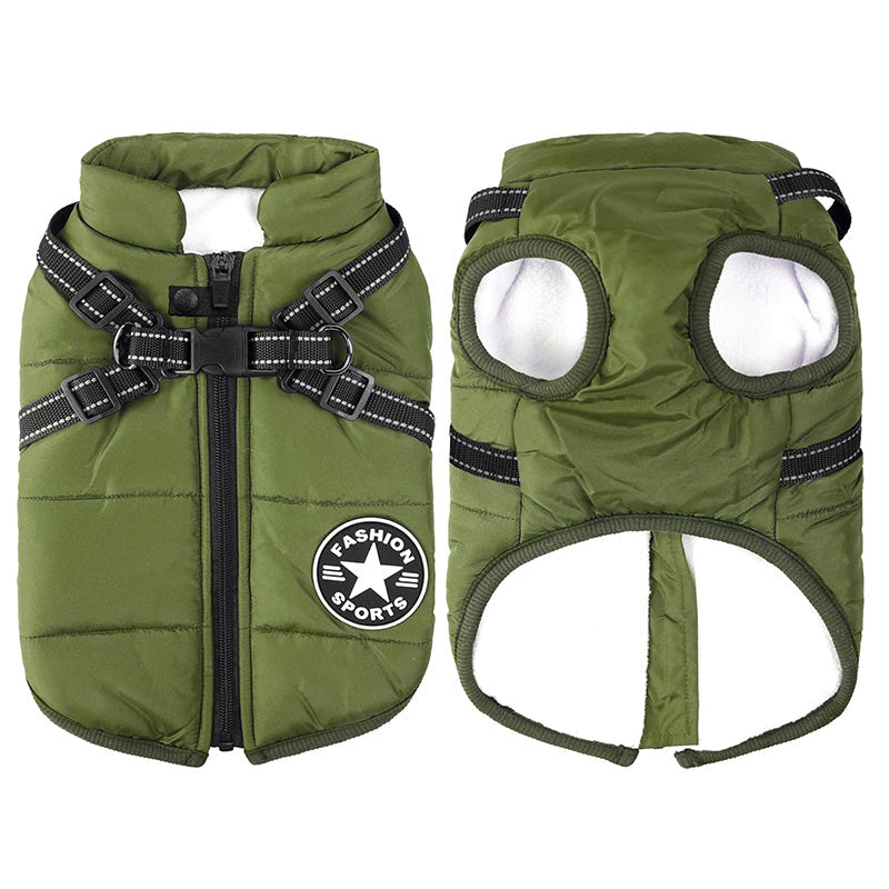 Abrigo de Invierno 3 en 1 para Perros con Arnés | Acolchado, Impermeable y Cortaviento