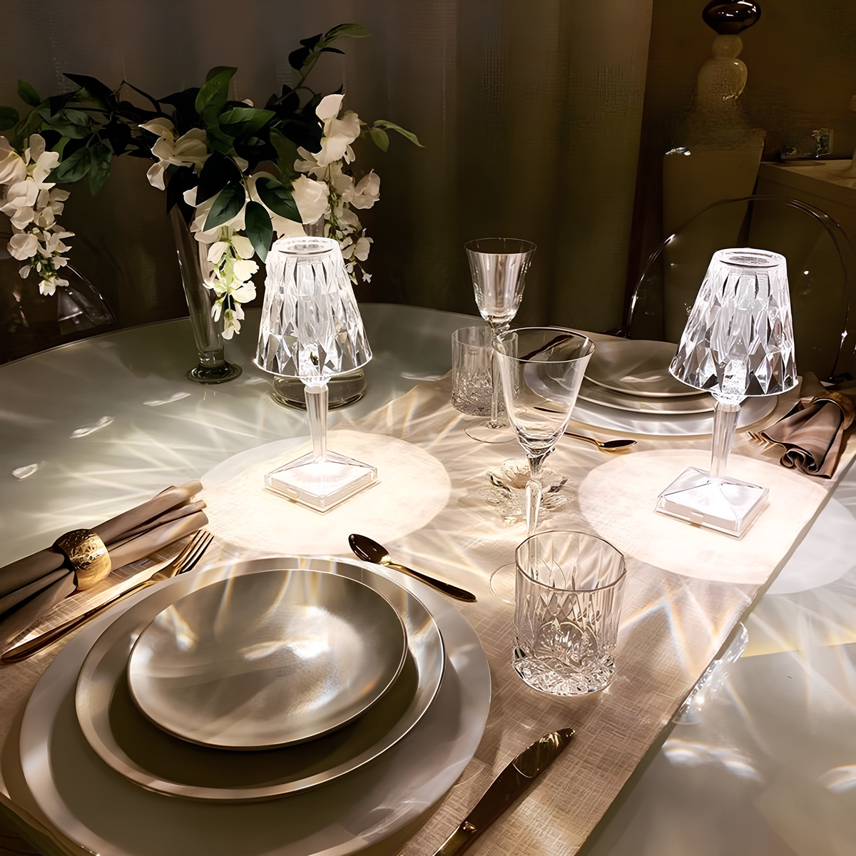 Lámpara de Mesa Moderna Brillante con Cristal y Manejo Sencillo