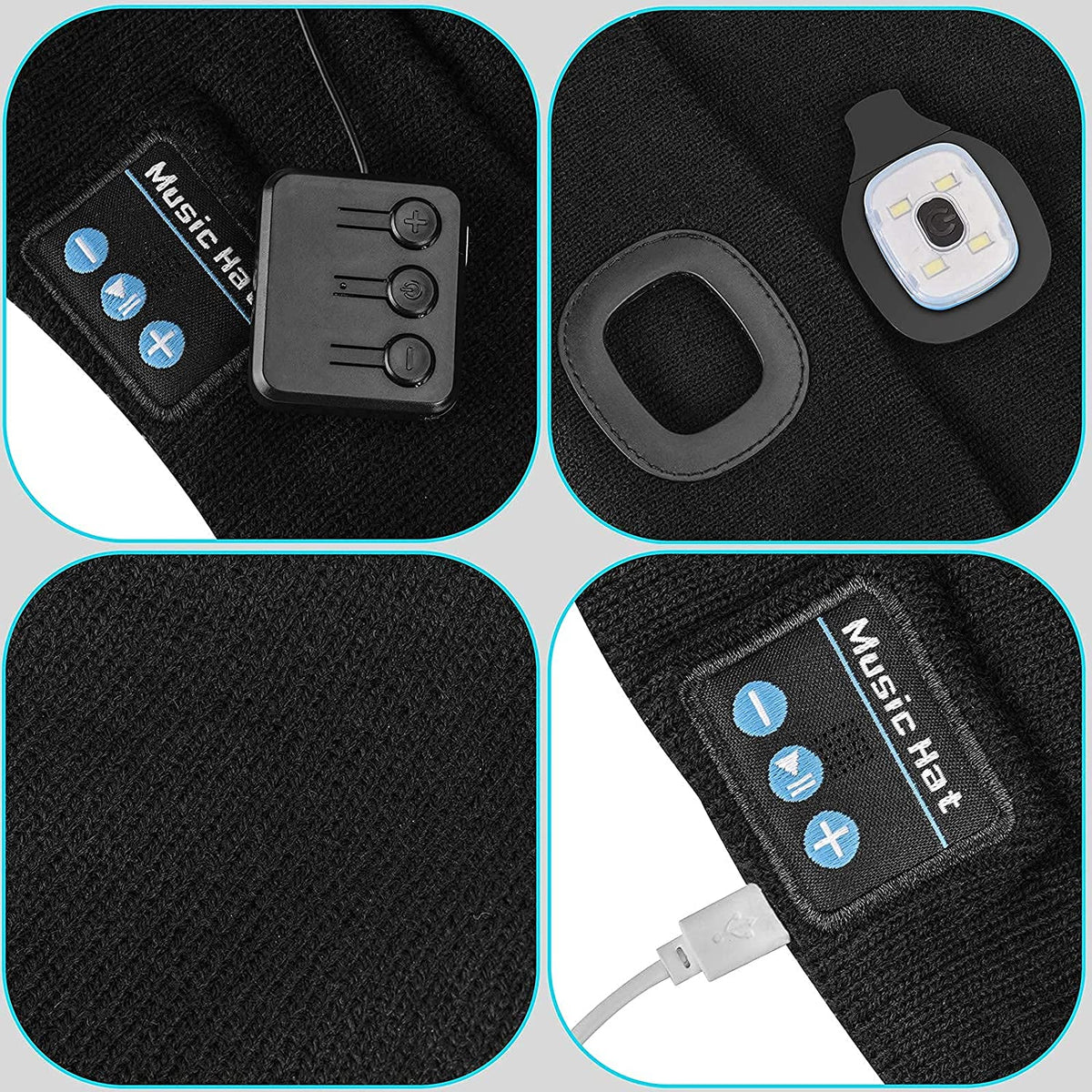 Gorro Bluetooth con luz y auriculares inalámbricos