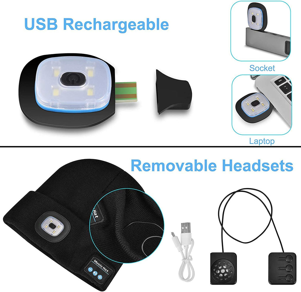 Gorro Bluetooth con luz y auriculares inalámbricos