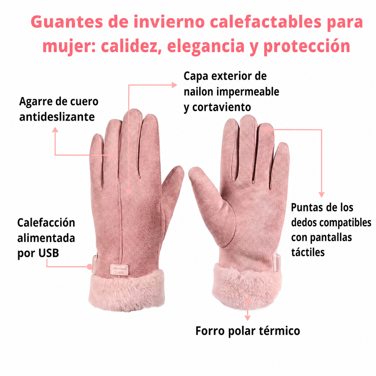 Guantes calefactables para mujer UK – Guantes térmicos de invierno impermeables para mujer con pantalla táctil y diseño 