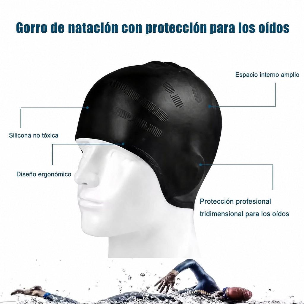 HydroFit – Gorro de natación de silicona con protección para los oídos