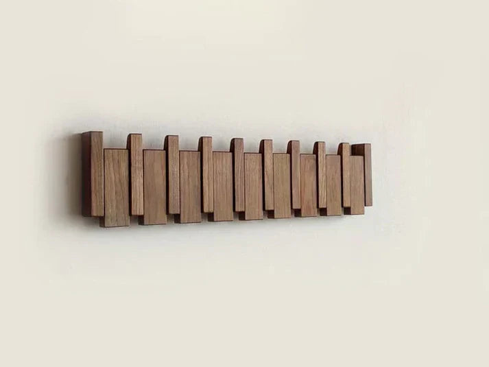 Perchero de pie de madera con diseño de piano en marrón para recibidor, salón o dormitorio