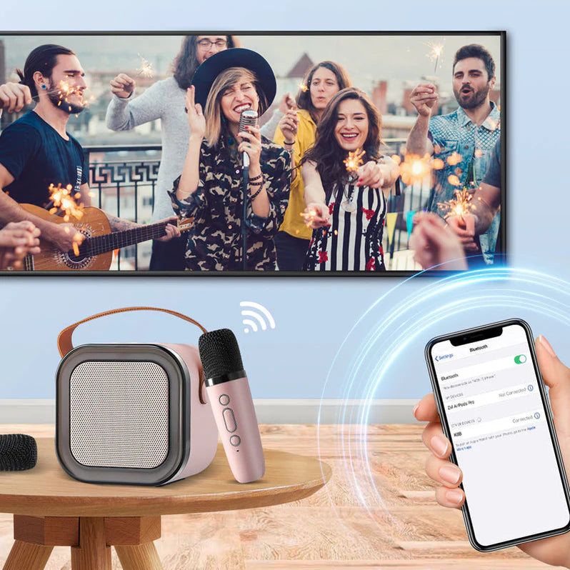 Set de karaoke: micrófonos inalámbricos con altavoz Bluetooth portátil