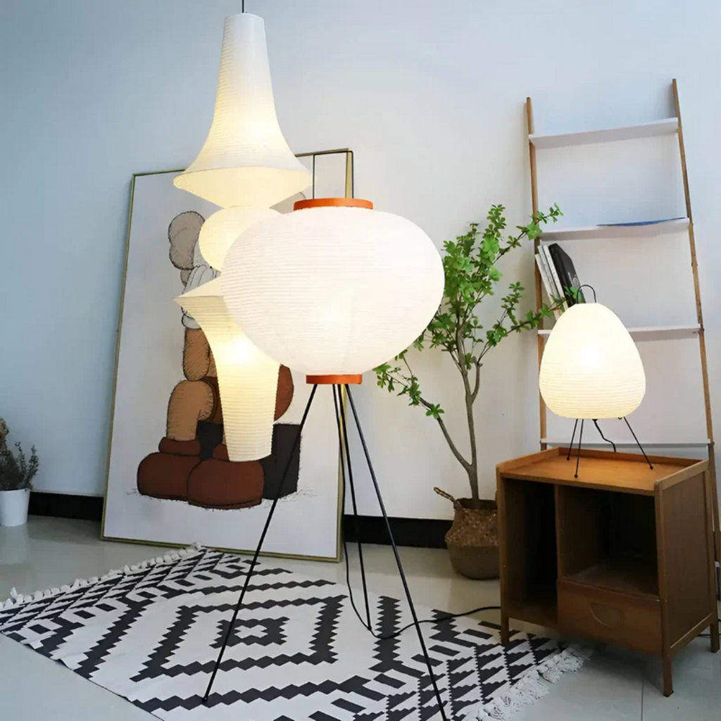 Lámpara de pie LED japonesa de papel de arroz Wabi-Sabi