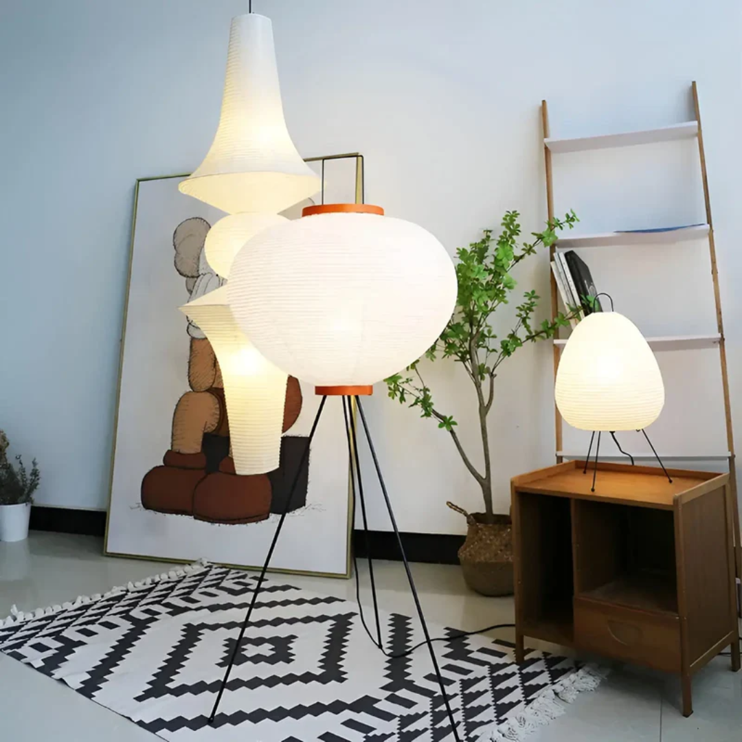 Lámpara de pie LED japonesa de papel de arroz Wabi-Sabi