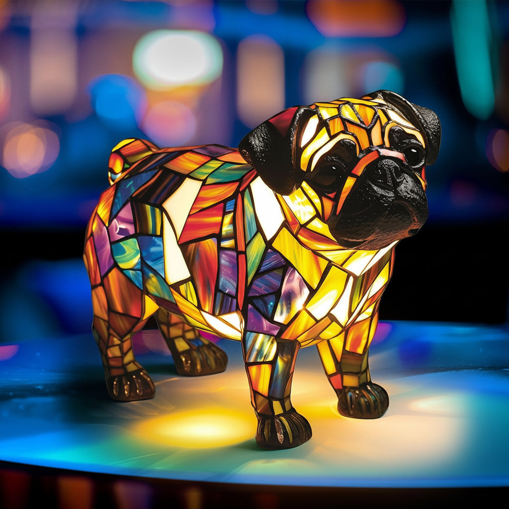 Lámpara de mesa con figura decorativa de perro de resina