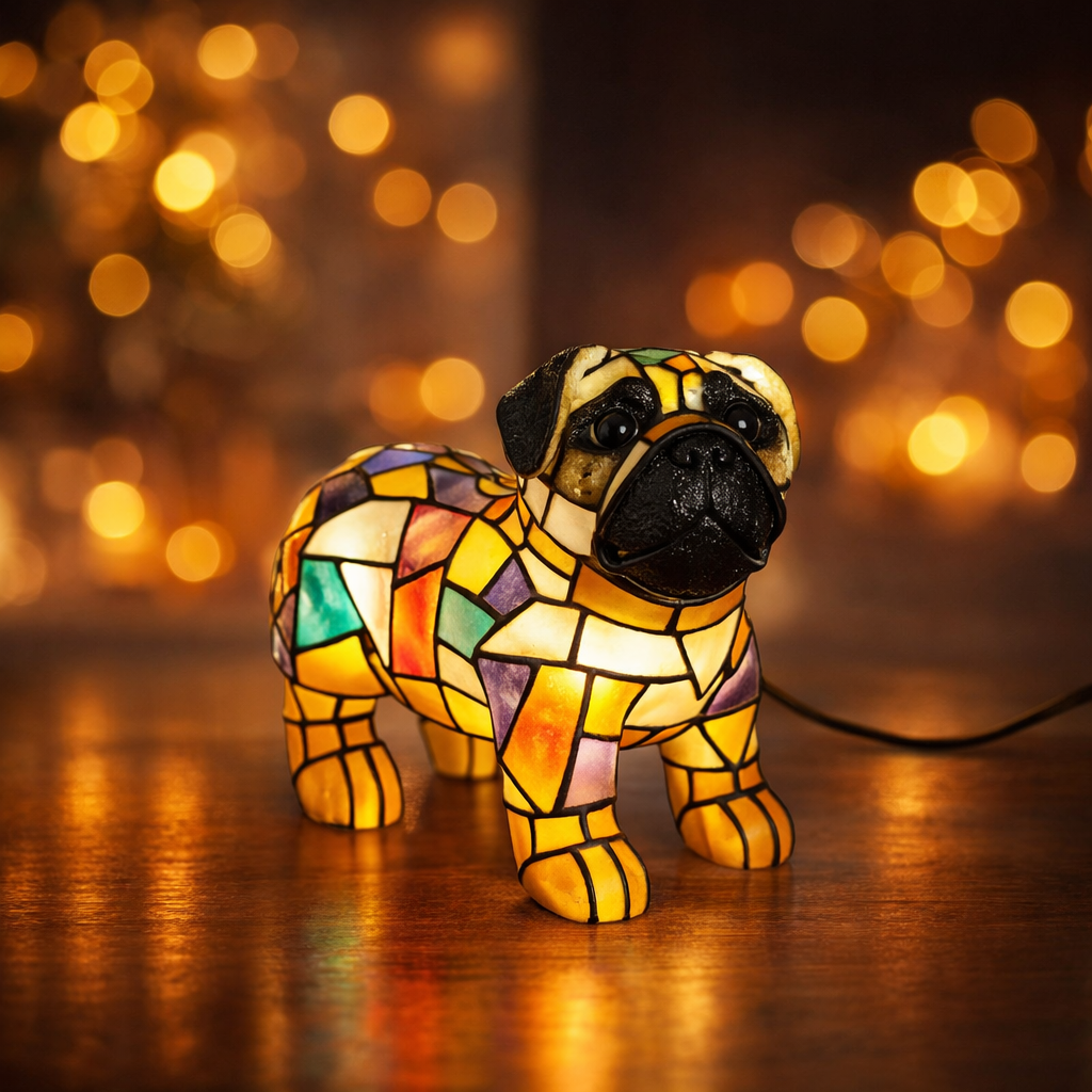 Lámpara de mesa con figura decorativa de perro de resina