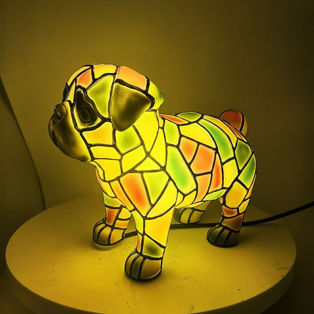 Lámpara de mesa con figura decorativa de perro de resina