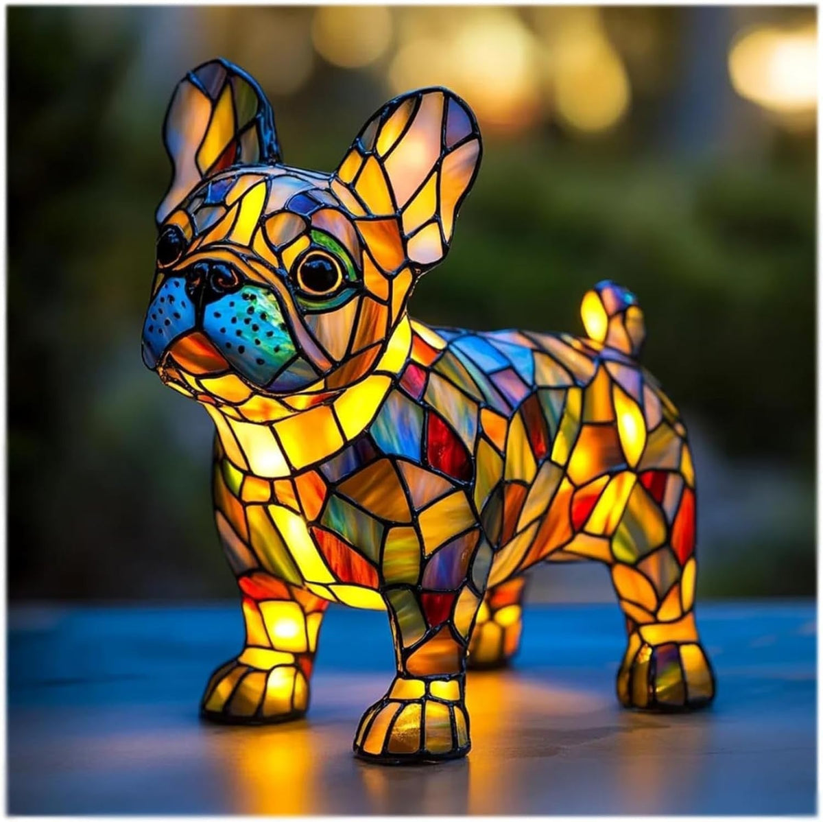 Lámpara de mesa con figura decorativa de perro de resina