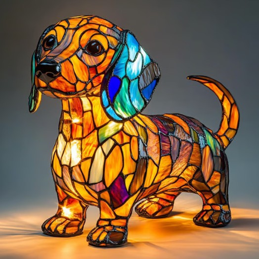 Lámpara de mesa con figura decorativa de perro de resina