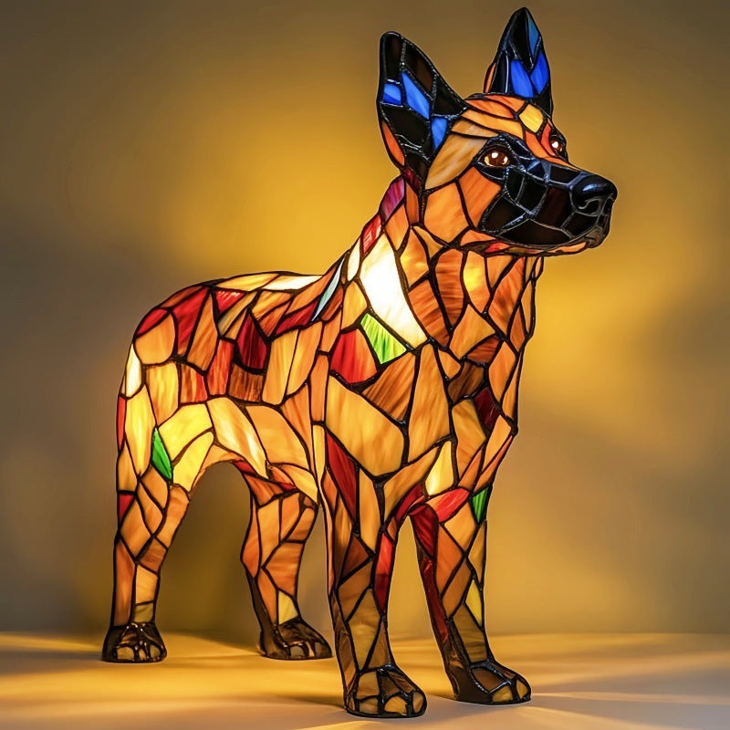 Lámpara de mesa con figura decorativa de perro de resina
