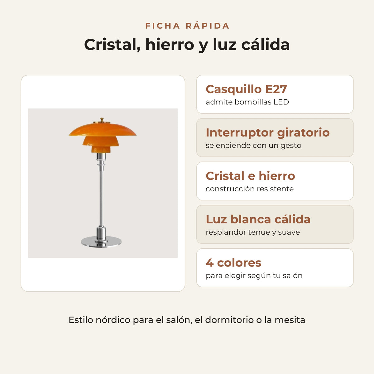 Lámpara de mesa nórdica de cristal con luz cálida