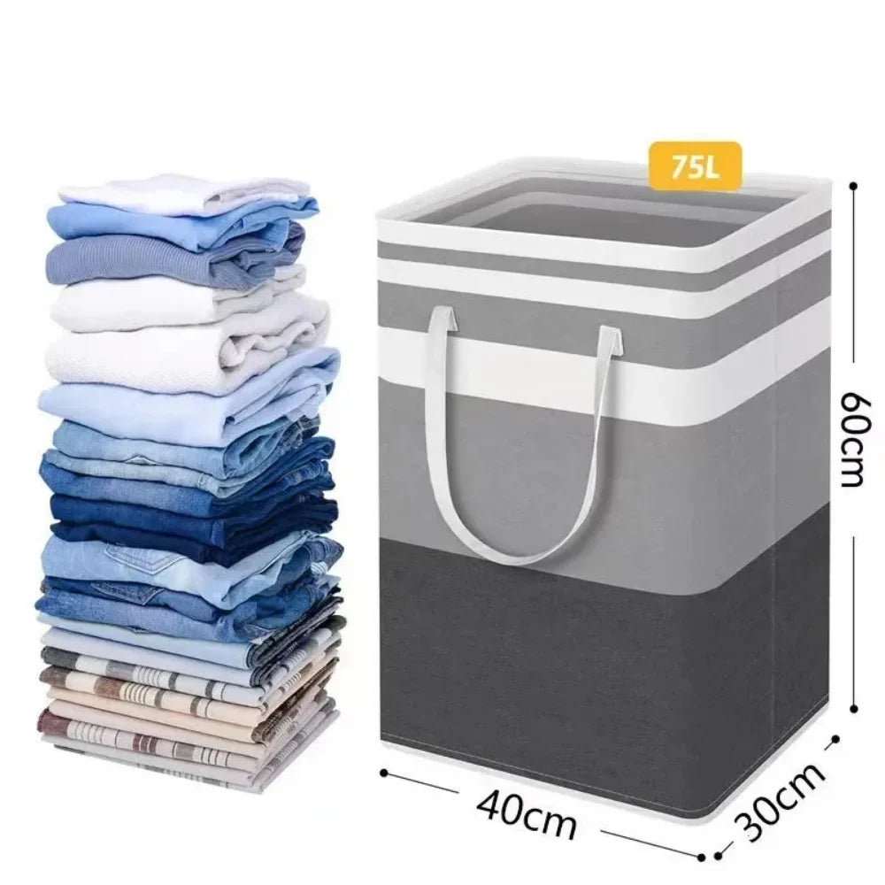 Lauva | Cesto de ropa impermeable de 75 L | Cesto plegable de tela con asas