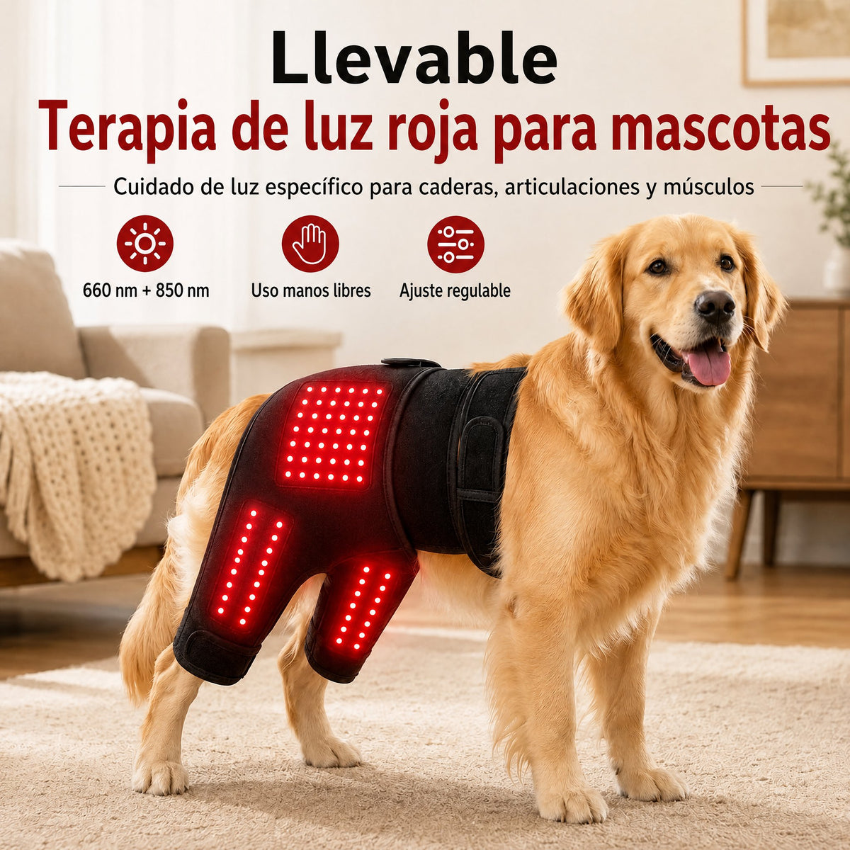 Manga de terapia de luz roja portátil para perros, para el cuidado en casa de la zona lumbar y patas traseras/caderas.