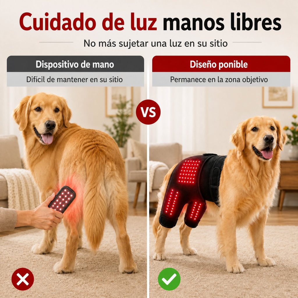 Manga de terapia de luz roja portátil para perros, para el cuidado en casa de la zona lumbar y patas traseras/caderas.