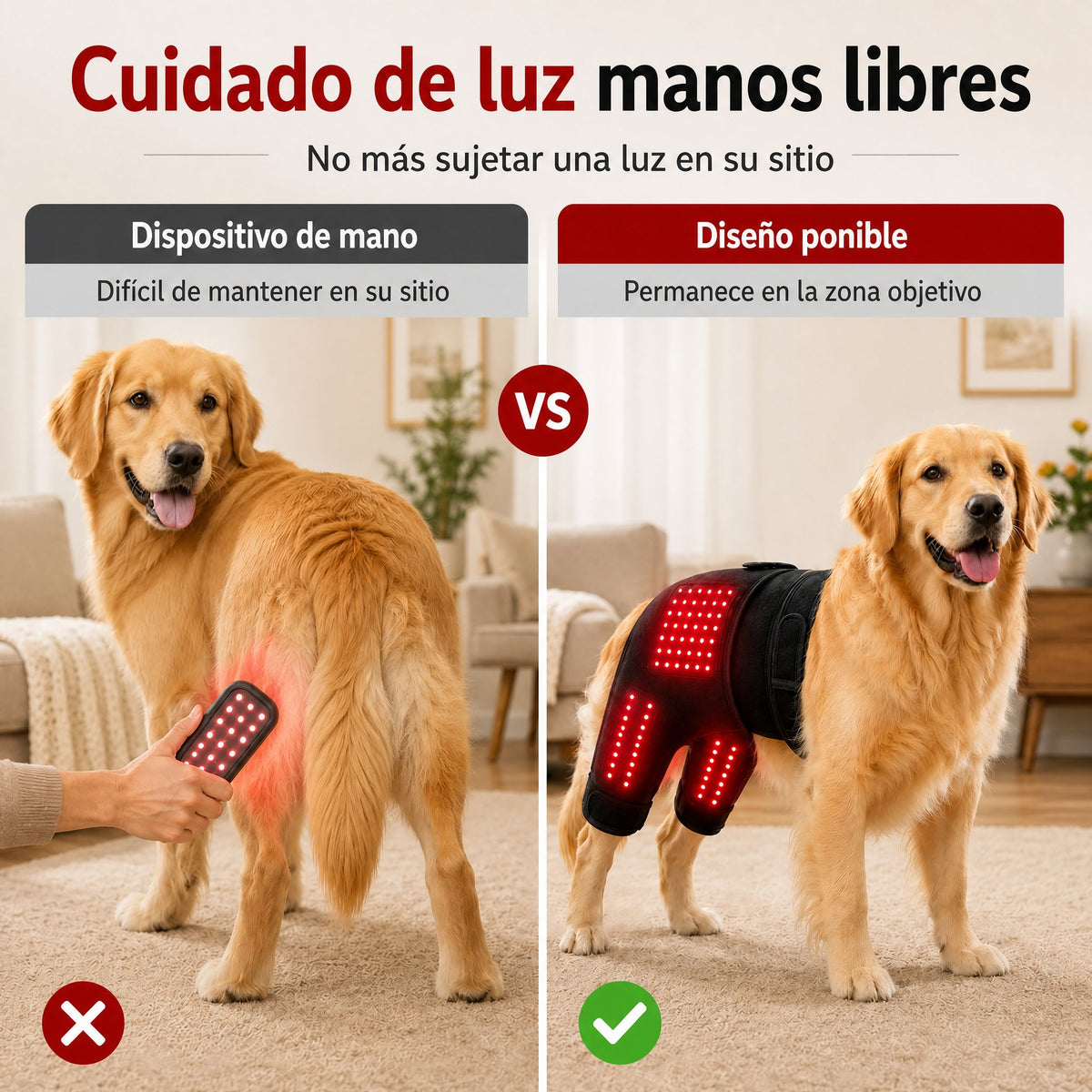 Manga de terapia de luz roja portátil para perros, para el cuidado en casa de la zona lumbar y patas traseras/caderas.