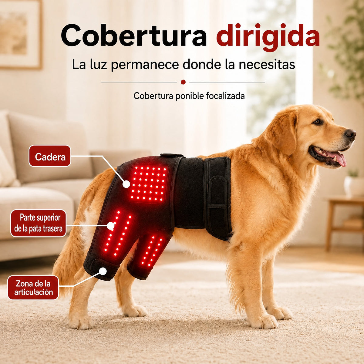 Manga de terapia de luz roja portátil para perros, para el cuidado en casa de la zona lumbar y patas traseras/caderas.