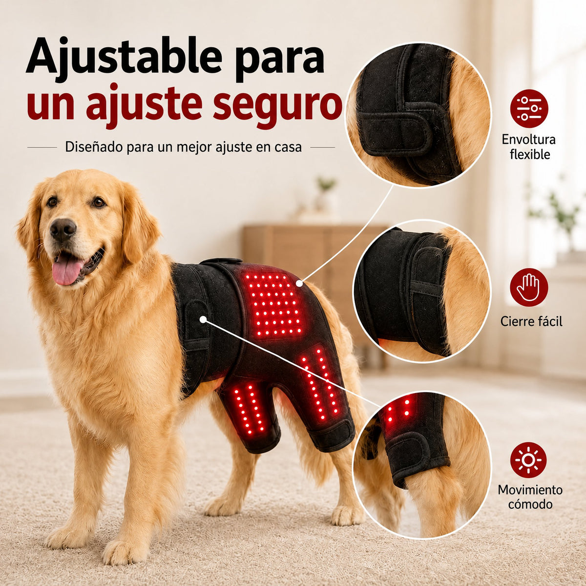Manga de terapia de luz roja portátil para perros, para el cuidado en casa de la zona lumbar y patas traseras/caderas.