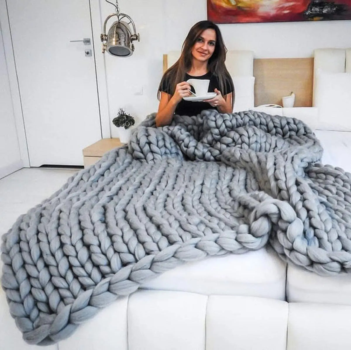 Manta Chunky Knit – Manta de lana acogedora para cualquier habitación – Suave y cálida – Perfecta para sofá y cama