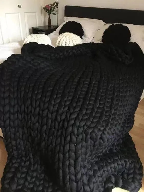 Manta Chunky Knit – Manta de lana acogedora para cualquier habitación – Suave y cálida – Perfecta para sofá y cama