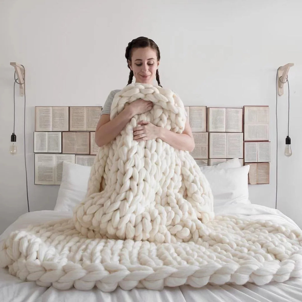 Manta Chunky Knit – Manta de lana acogedora para cualquier habitación – Suave y cálida – Perfecta para sofá y cama