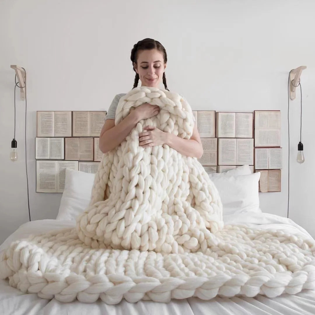 Manta Chunky Knit – Manta de lana acogedora para cualquier habitación – Suave y cálida – Perfecta para sofá y cama