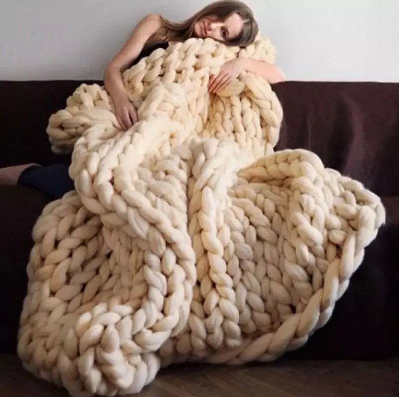 Manta Chunky Knit – Manta de lana acogedora para cualquier habitación – Suave y cálida – Perfecta para sofá y cama