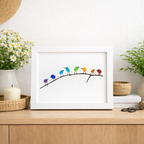 Marco de foto decorativo para pared con pájaros de vidrio marino y madera flotante, estilo costero