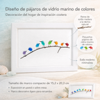 Marco de foto decorativo para pared con pájaros de vidrio marino y madera flotante, estilo costero