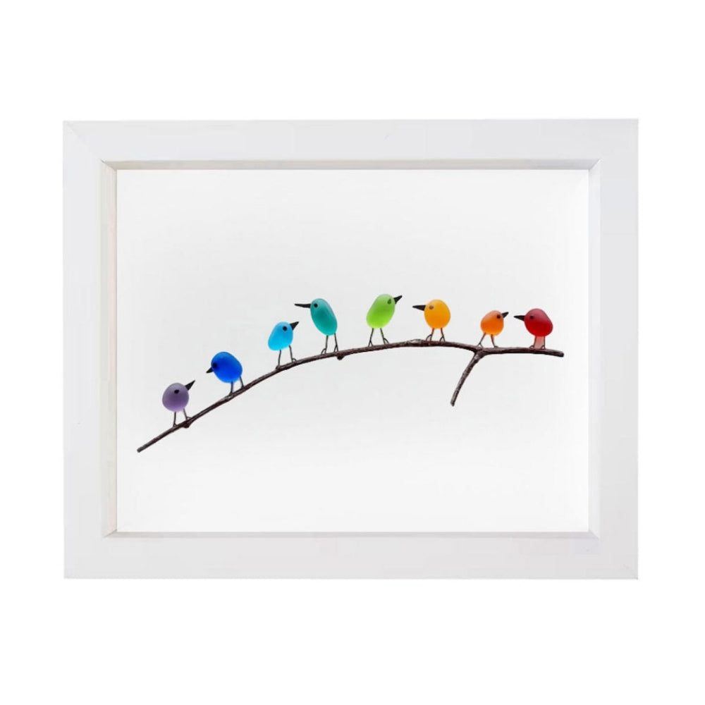 Marco de foto decorativo para pared con pájaros de vidrio marino y madera flotante, estilo costero