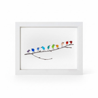 Marco de foto decorativo para pared con pájaros de vidrio marino y madera flotante, estilo costero