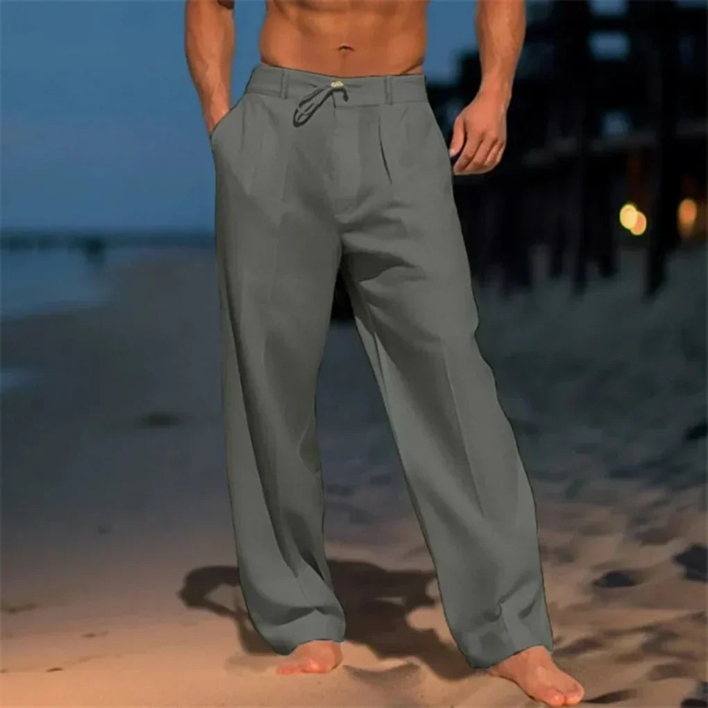 Pantalones de vestir de hombre de corte relajado con cordón ajustable