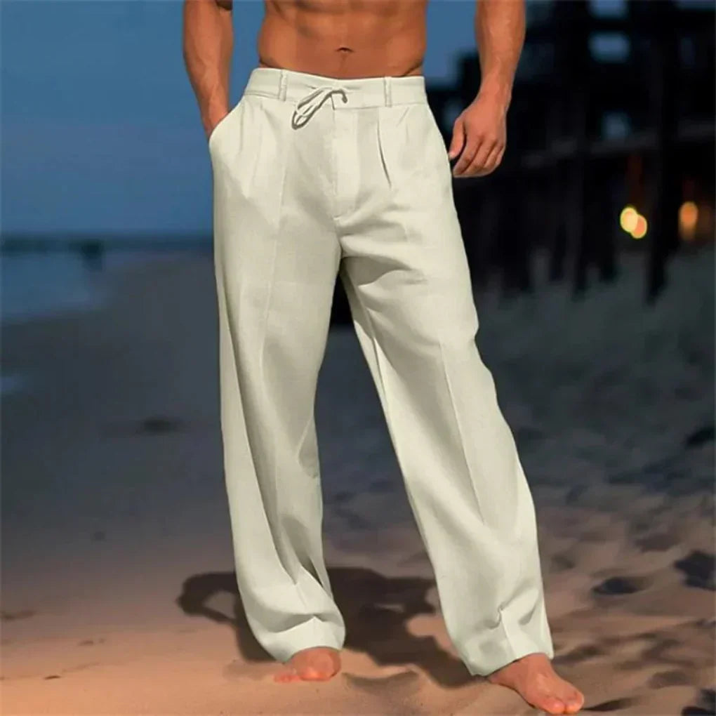 Pantalones de vestir de hombre de corte relajado con cordón ajustable