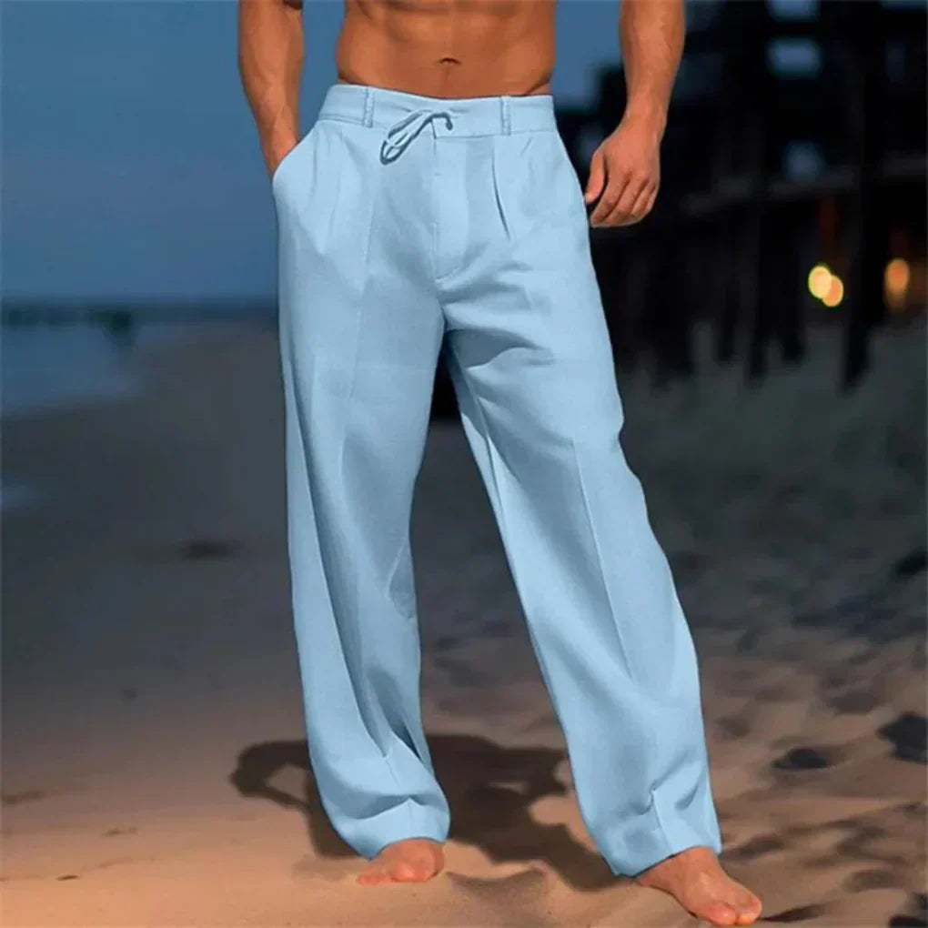 Pantalones de vestir de hombre de corte relajado con cordón ajustable