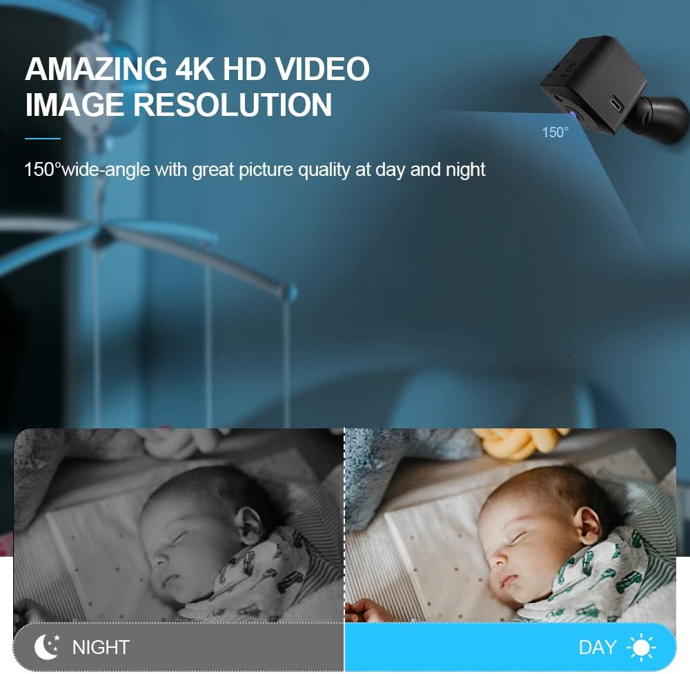 Mini cámara de seguridad oculta para interiores 4K WiFi con visión nocturna