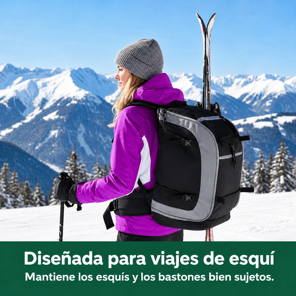 Mochila de esquí 65 L | Bolsa para botas de esquí con compartimento para casco y gafas | Tejido Oxford, tirantes ajustab