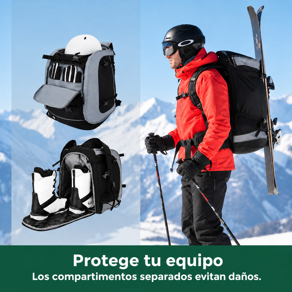 Mochila de esquí 65 L | Bolsa para botas de esquí con compartimento para casco y gafas | Tejido Oxford, tirantes ajustab