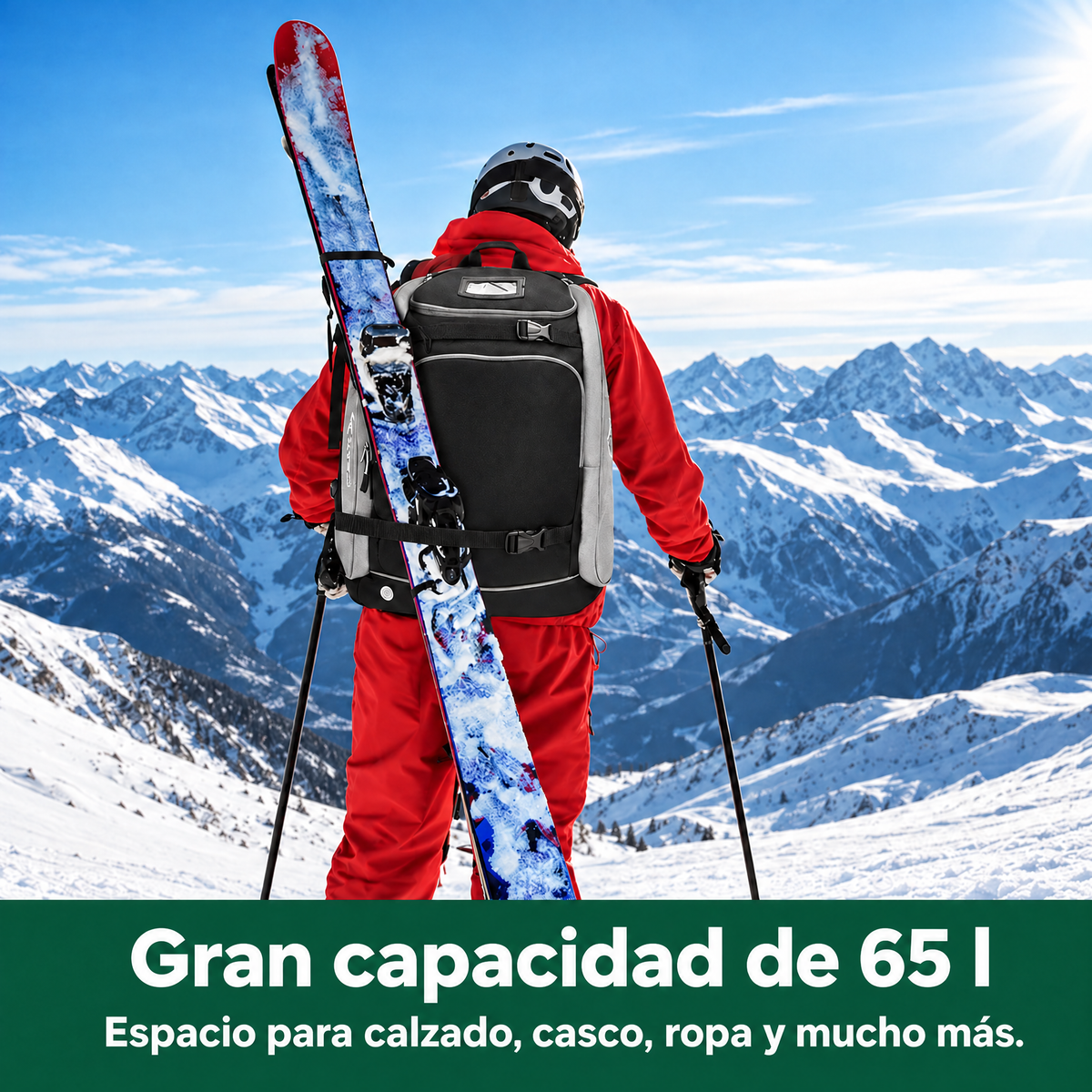 Mochila de esquí 65 L | Bolsa para botas de esquí con compartimento para casco y gafas | Tejido Oxford, tirantes ajustab