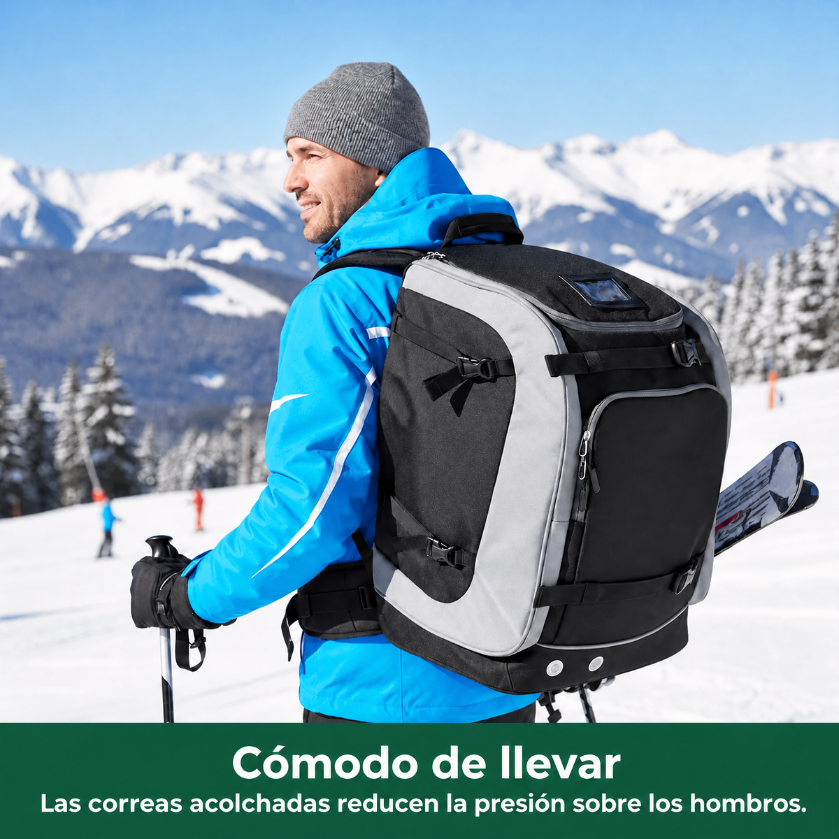 Mochila de esquí 65 L | Bolsa para botas de esquí con compartimento para casco y gafas | Tejido Oxford, tirantes ajustab