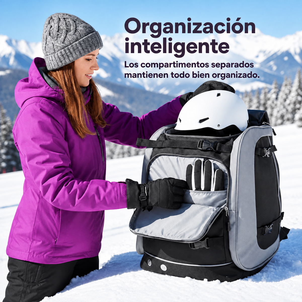 Mochila de esquí 65 L | Bolsa para botas de esquí con compartimento para casco y gafas | Tejido Oxford, tirantes ajustab