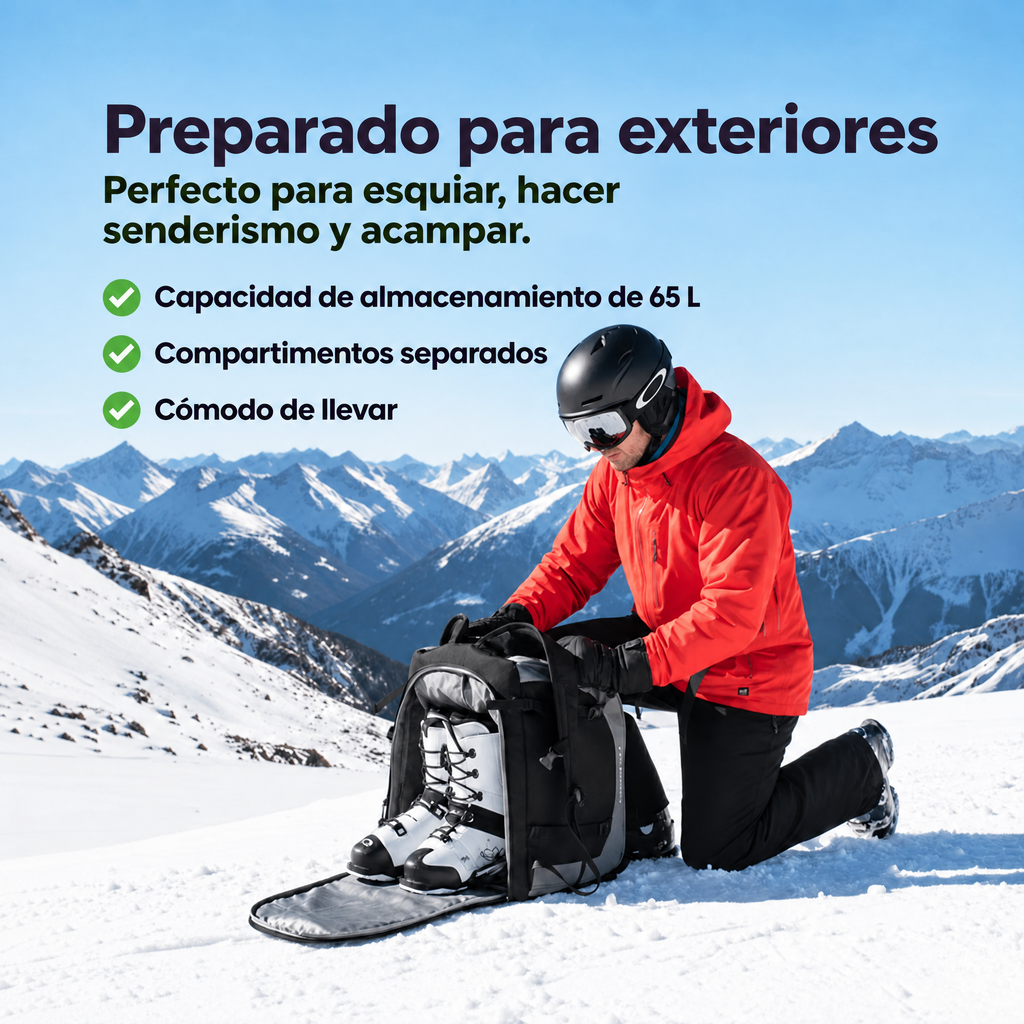 Mochila de esquí 65 L | Bolsa para botas de esquí con compartimento para casco y gafas | Tejido Oxford, tirantes ajustab