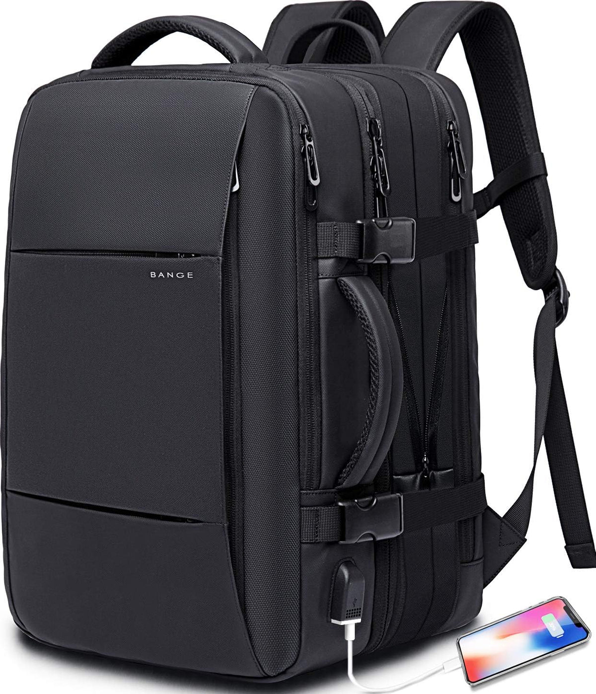 Mochila de viaje impermeable expandible 26–45 L con funda para portátil y opción de bolsa de deporte